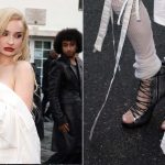 Kim Petras attends the Ann Demeulemeester during Paris Fashion Week on Saturday wearing the house's metallic Hilla ankle boots.