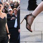 Kylie Jenner at the Tom Ford fashion show as part of spring 2026 Paris Fashion Week on Wednesday in Paris, France, sandals, Tom Ford  tortoiseshell-effect heels