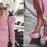 Lady Gaga wears Christian Louboutin  Matières Fécales’ curved heels in Milan on Saturday.