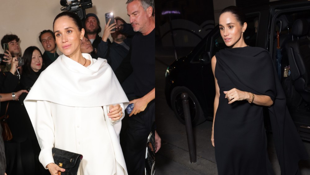 Meghan Markle Goes Draped in Balenciaga for Paris Fashion Week