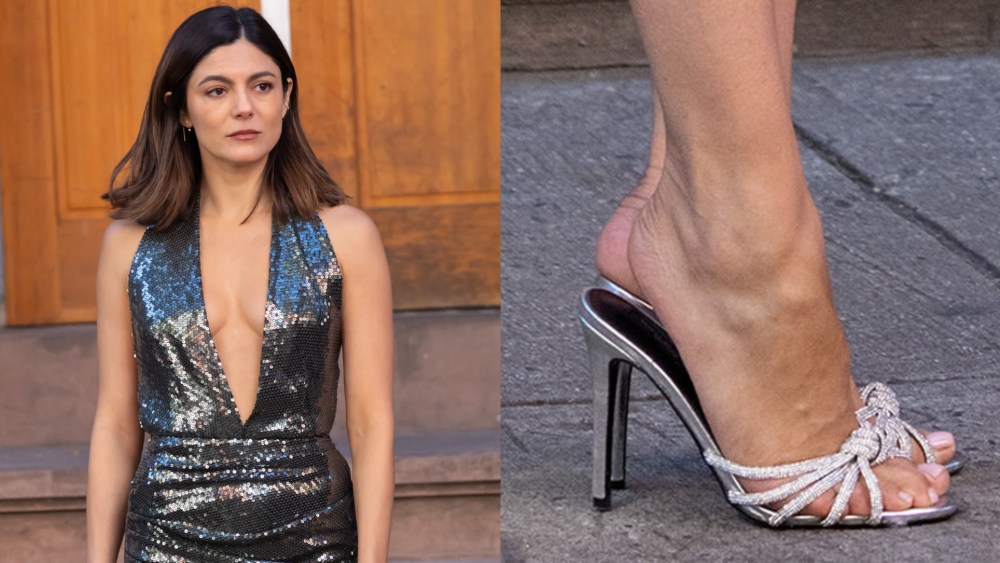 Monica Barbaro is seen on the set of 'One Night Only' on Friday in New York City.