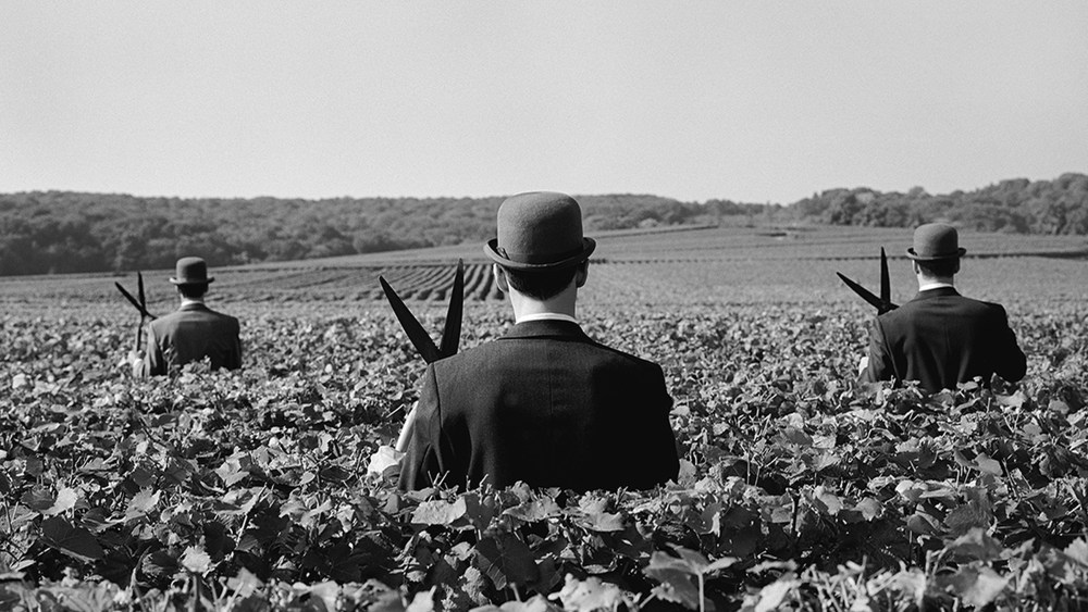 Rodney Smith, Three Men with Shears no. 1, Reims, France, 1997.
