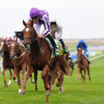 Precise ridden by Christophe Soumillon (centre) on their way to winning the bet365 Fillies' Mile