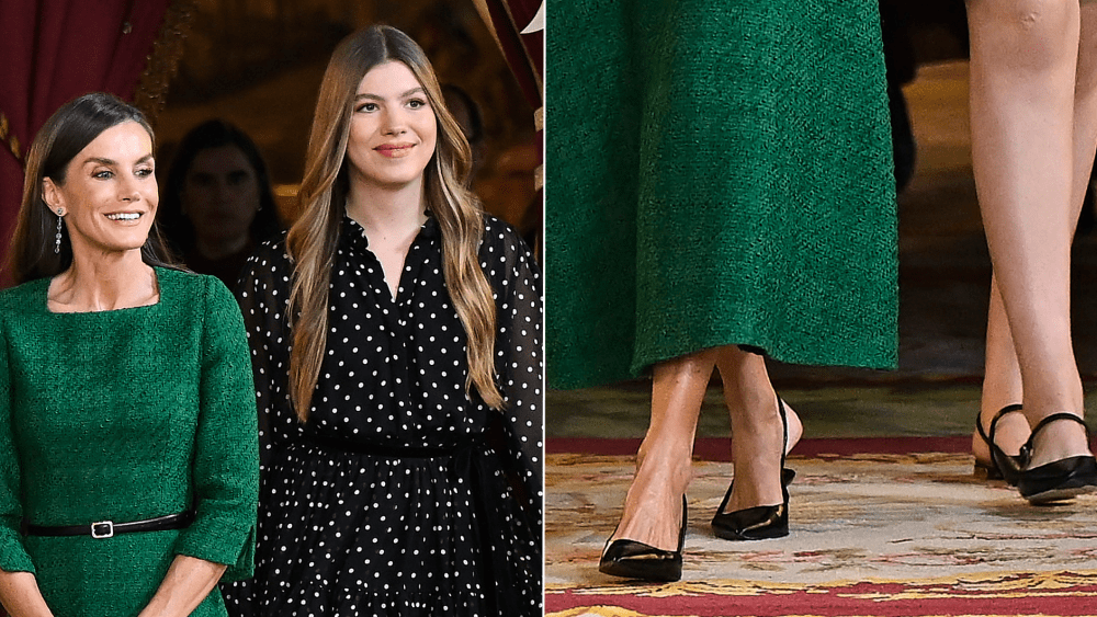 Queen Letizia and Princess Sofia Coordinate in Black Patent Slingbacks