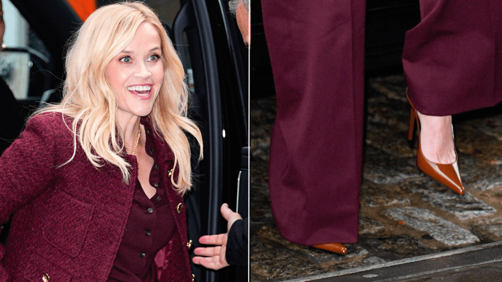 Reese Witherspoon Swaps Suede for Patent Slingbacks in New York