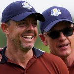 European captain Luke Donald (right) and star player Rory McIlroy (left) during the 2025 Ryder Cup at Bethpage Black (Associated Press)