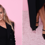 Sarah Jessica Parker wears archival SJP Collection Mary Jane-style patent pumps to the 2025 Victoria's Secret Fashion Show.