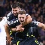 Scotland's Lewis Ferguson celebrates his first international goal