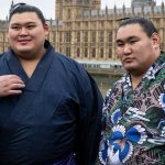 Onosato Daiki (left) and Hoshoryu Tomokatsu (right) ahead of sumo in London in October 2025
