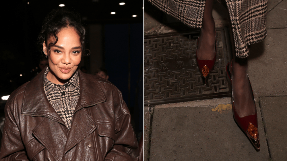 Tessa Thompson’s Gold-Capped Heels Show Slingbacks Still Reign Supreme