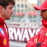 Charles Leclerc and Lewis Hamilton in conversation at the Azerbaijan GP