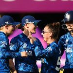England's Linsey Smith celebrates with team mates during their World Cup win over South Africa